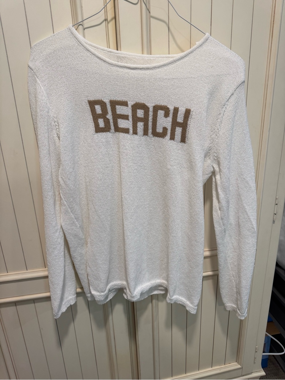 White 'BEACH' Knit Pullover Sweater